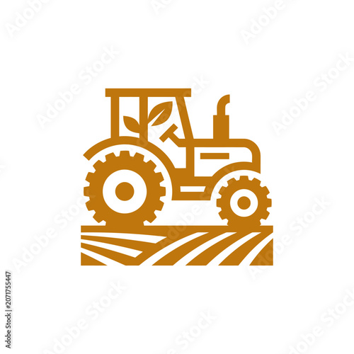 Orange Tractor Icon on Agricultural Field Symbol