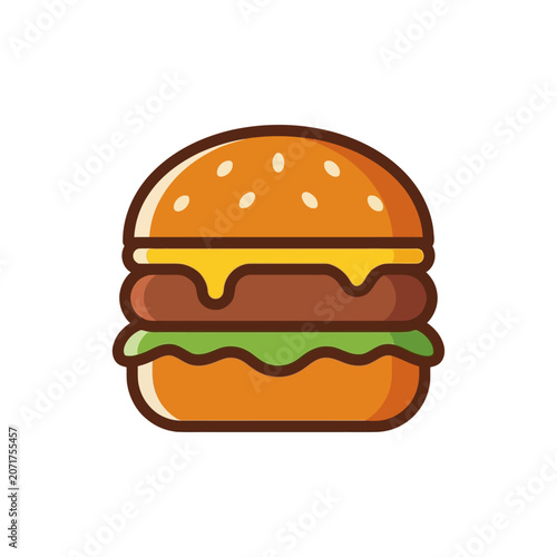 Flat Vector Illustration of a Delicious Cheeseburger with Lettuce
