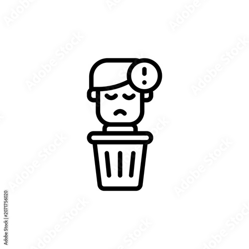 trash warning outline icon and illustration