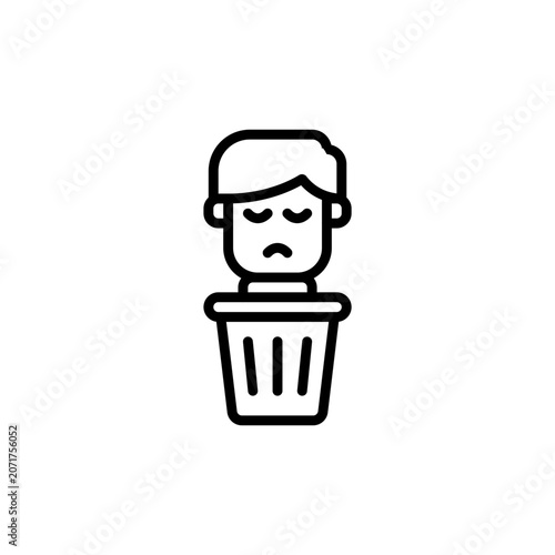 sad trash outline icon and illustration