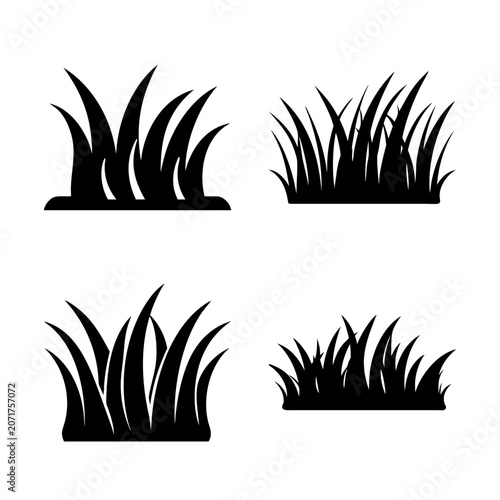 Black grass and plants vector illustration set - Minimalist vector illustration showing four stylized black grass and plant designs with varying heights and shapes, ideal for nature-themed projects.