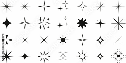 Obraz na plátně A collection of black and white star shapes arranged on a white background astra