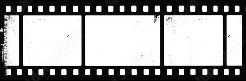 Vintage film strip vector illustration with grunge texture, retro cinema photography border negative flat graphic element