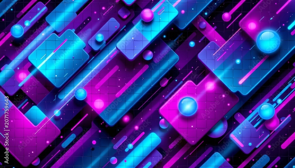 Obraz premium Futuristic Neon Digital Mosaic with Vibrant Color Contrasts