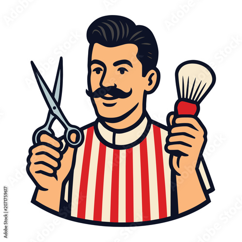 Stylish Barber Holding Barber Tools Vector Illustration

