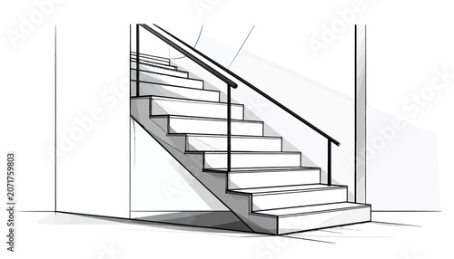 Staircase with railing and steps.