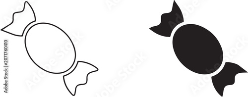 Fotografía Wrapped hard sugar candy black silhouette and outline line art icon