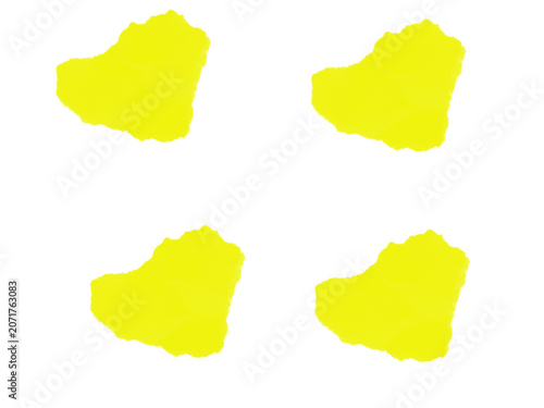 : Four Bright Yellow Abstract Blob Shapes in Grid on White