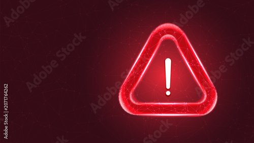Cyber Threat Warning Alert Red Neon Glowing Plexus Triangle Danger Sign Technology Background Vector