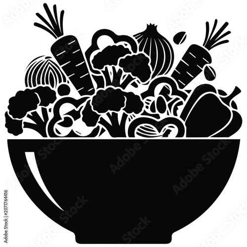 Vegetable salad bowl vector silhouette illustration line art fresh diet organic food.