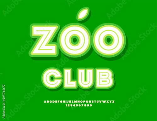 Vector Bright badge Zoo Club. Exclusive Modern Font. Decorative Alphabet Letters and Numbers set.