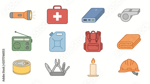 Home Emergency Preparedness Flat Vector Essentials Icons Collection Set