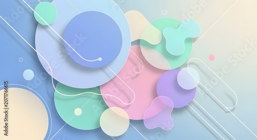 Vibrant abstract composition with colorful shapes and lines on gradient background