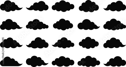 Принти на полотні Black cat silhouette arranged in four rows on a white background, animal minimal