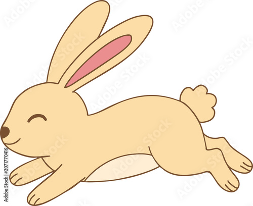 Happy Beige Rabbit Running Fast Full Body Cartoon Illustration