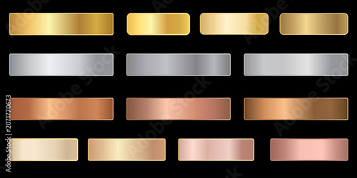Obraz na płótnie Collection of metallic gradient textures in various shades of gold, silver, bron