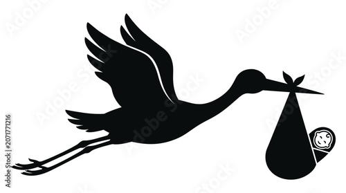 Photos Stork Carrying Baby In Bag Black And White Silhouette