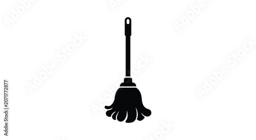 Photos A black broom with a long handle and bristled head presented as a silhouette swe