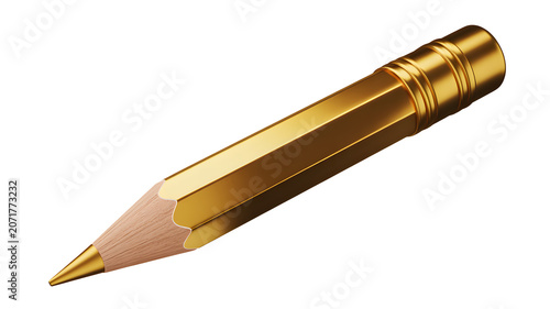 Golden Pencil, Close-up View, Shiny Metal