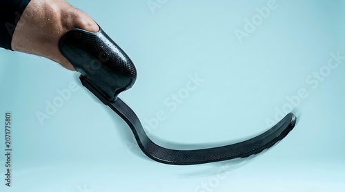 A High-Tech Carbon Fiber Running Blade Prosthetic Attached to a Human Leg