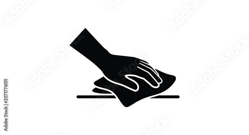 Schilderij op canvas Hand wiping surface with cloth a black and white silhouette cleaning domestic ho