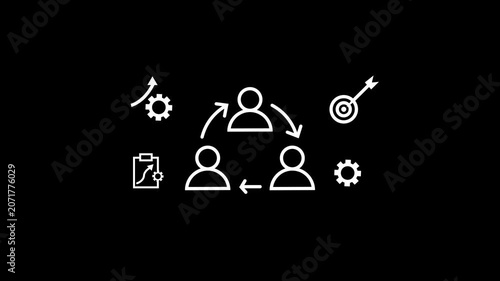Business Change Management and Organizational Transformation Concept on black Background.