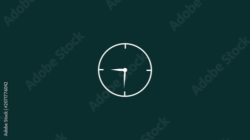 Abstract clock Counting Down 12 Hour Day Fast Speed. Analog wall clock seamless looping animation on Cyan background.