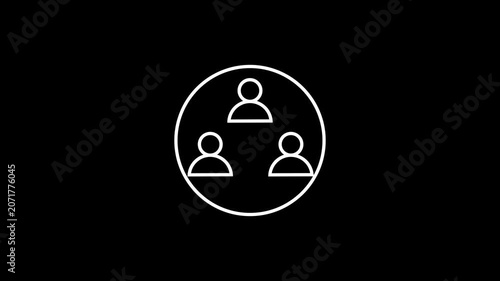 Teamwork and Organizational Structure Concept with Group Members Icon on Black Background.