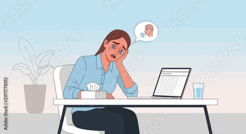 Woman Experiencing Cold Symptoms in An Office Environment Feeling Sick and Unwell