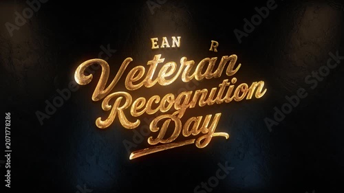 Korean War Veteran Recognition Day Golden Text Animation on Black Background