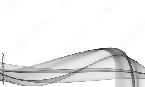 Abstract grey smoke wavy line background on white