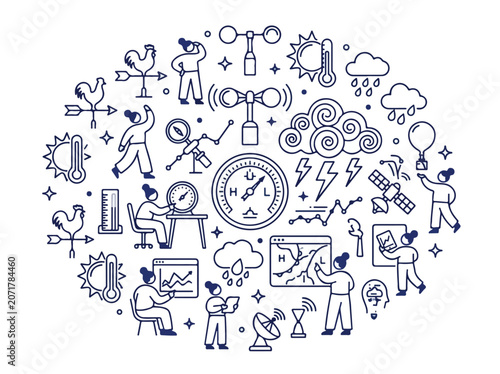Fotografi Meteorology line icon set, weather forecasting equipment and climate science sym