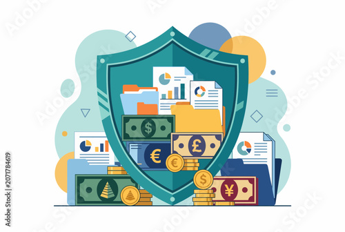 Financial Security Shield Protecting Money and Documents
