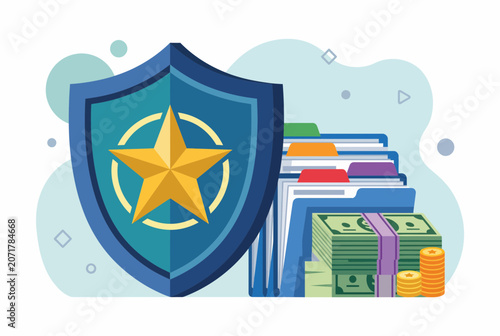 Financial Security Shield Protecting Money and Files Vector