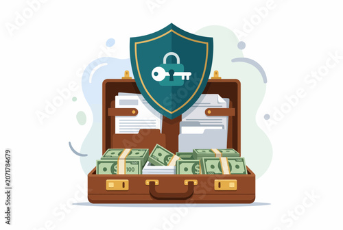 Financial Security Shield Protecting Cash and Documents Briefcase