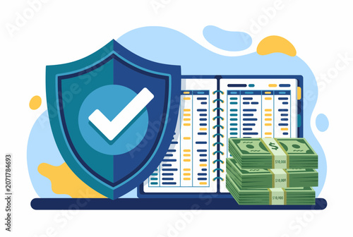 Financial Security Shield Protecting Money and Documents