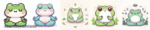 Foto Vector of a cute cartoon frog character sitting in a yoga pose