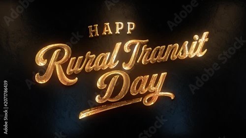 Happy Rural Transit Day Golden Text Animation on Black Background