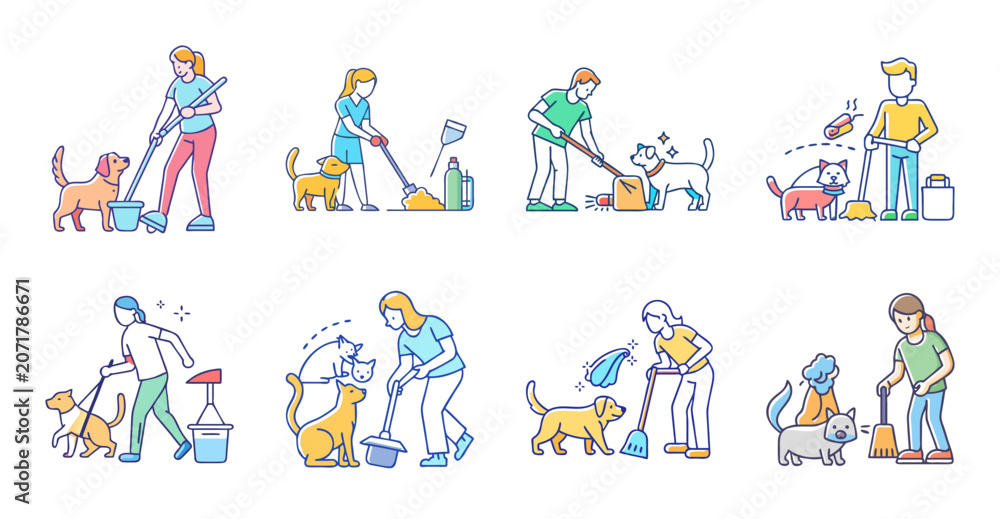 Fototapeta premium Colorful cartoon family playing outdoor activities - Bright cartoon family enjoying various fun outdoor activities together in a cheerful setting.