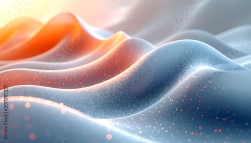 A vibrant abstract landscape with wavy, glowing, sparkly orange and blue dunes
