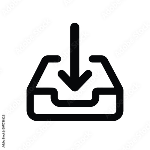 Minimal Download Inbox Icon Vector – Down Arrow Into Box, File Receive and Import Symbol