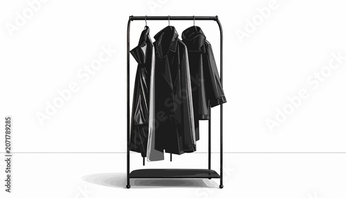 Canvastavla Black coats on clothing rack.