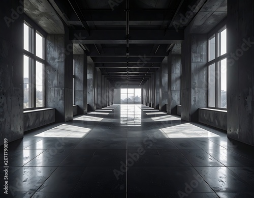 Abandoned Industrial Building Interior With Windows.