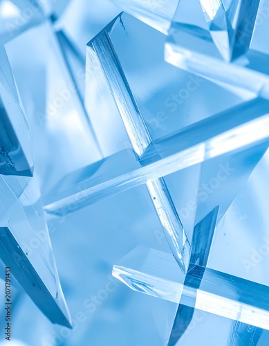 Blue crystal glass fragments closeup macro.