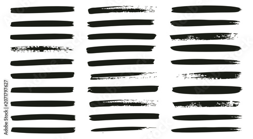 Photos Black highlighter brush stroke lines vector illustration, underline banner elements, dry paint marker stripes, rough grunge ink smears, bold hand drawn highlights, isolated on transparent background
