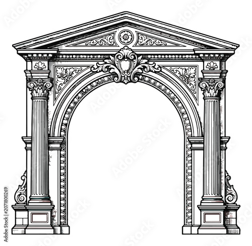 Tableau sur toile Vintage neoclassical archway vector, ornate classical stone portal with corinthi