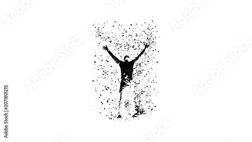 Happy celebrating person silhouette in grunge style vector isolated on transparent background