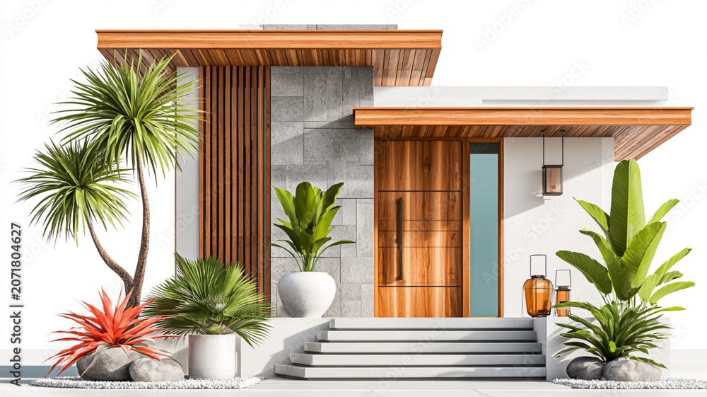 Fototapeta premium Luxury Resort Villa Entrance Isolated on White Background