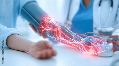 Illuminated veins and arteries on an arm during a medical check