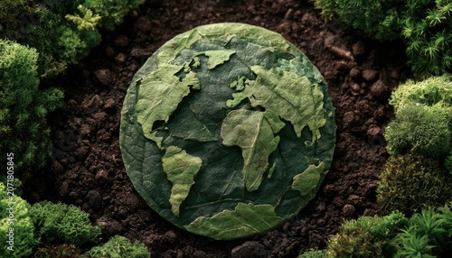 Earth made of leaves, surrounded by moss and forest floor